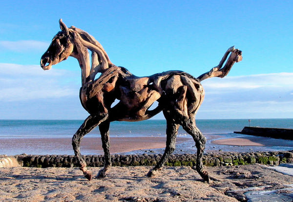 Storming the Beaches: Driftwood Horse Sculptures
