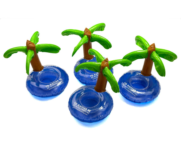 I’d Rather Be Beachcombing Inflatable Palm Tree Drink Holder Floatie - Single or Set of 4