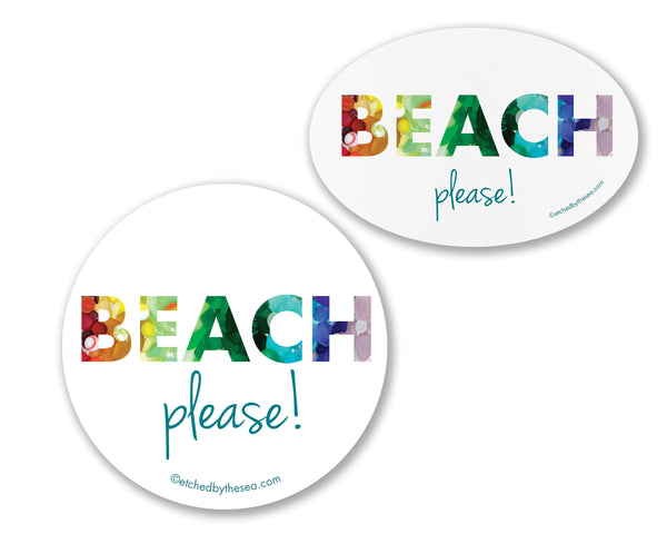 Beach Please! Sea Glass Rainbow Oval Bumper/Laptop Sticker