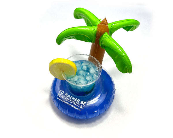 I’d Rather Be Beachcombing Inflatable Palm Tree Drink Holder Floatie - Single or Set of 4