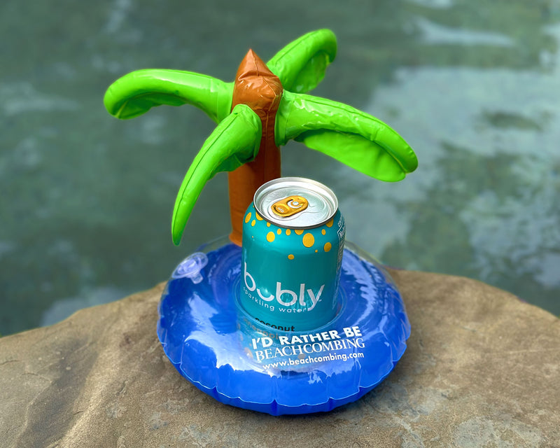 I’d Rather Be Beachcombing Inflatable Palm Tree Drink Holder Floatie - Single or Set of 4