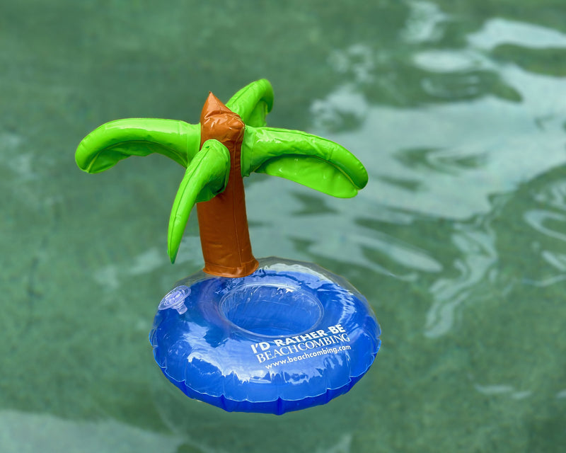 I’d Rather Be Beachcombing Inflatable Palm Tree Drink Holder Floatie - Single or Set of 4