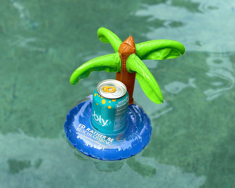 I’d Rather Be Beachcombing Inflatable Palm Tree Drink Holder Floatie - Single or Set of 4