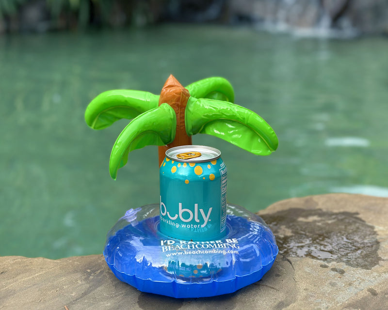 I’d Rather Be Beachcombing Inflatable Palm Tree Drink Holder Floatie - Single or Set of 4