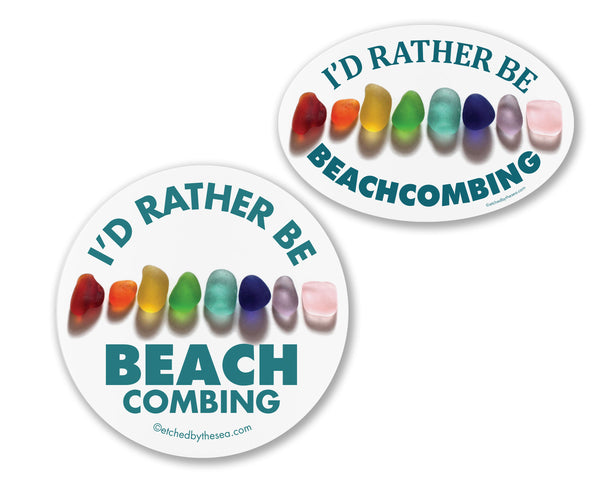 I'd Rather Be Beachcombing Rainbow Sea Glass Oval Bumper/Laptop Sticker