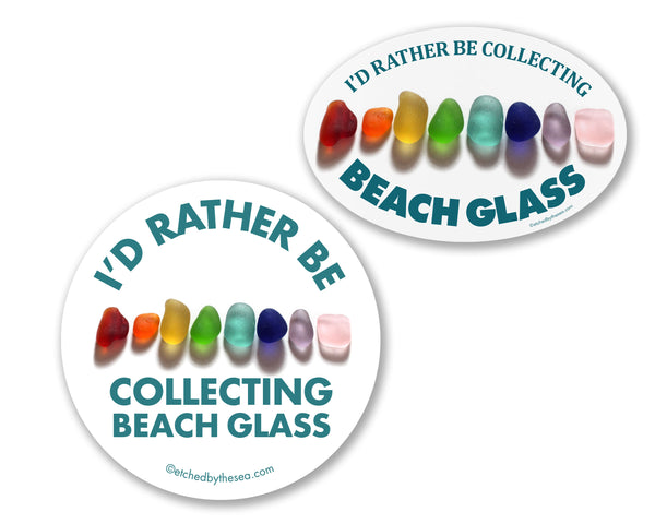 I'd Rather Be Collecting Beach Glass Rainbow Oval Bumper/Laptop Sticker