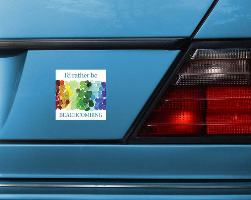 I'd Rather Be Beachcombing Rainbow Beach Glass Square Bumper/Laptop Sticker