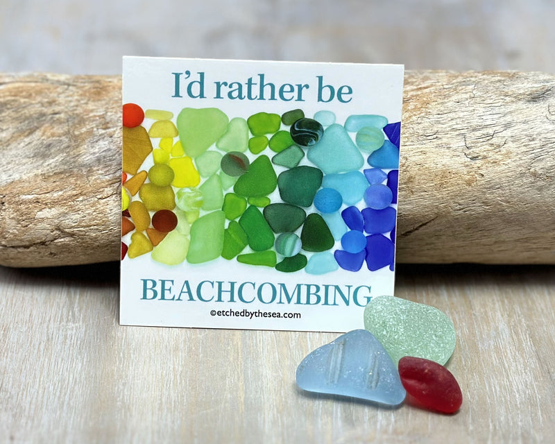I'd Rather Be Beachcombing Rainbow Beach Glass Square Bumper/Laptop Sticker