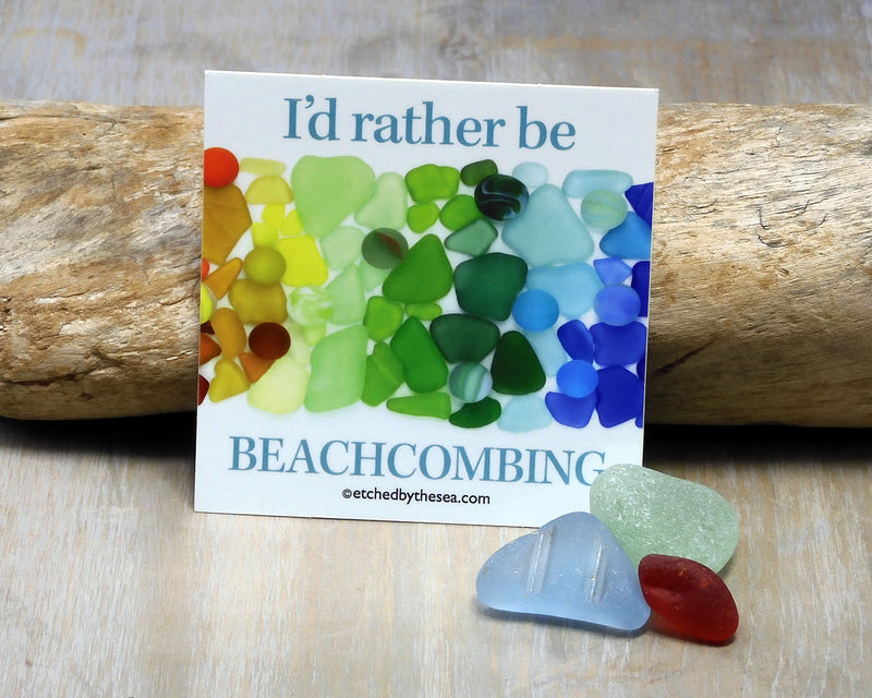 I'd Rather Be Beachcombing Rainbow Beach Glass Square Bumper/Laptop Sticker
