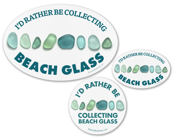 I'd Rather Be Collecting Beach Glass Aqua Glass Oval Bumper/Laptop Sticker