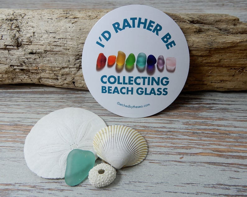 I'd Rather Be Collecting Beach Glass Rainbow Oval Bumper/Laptop Sticker