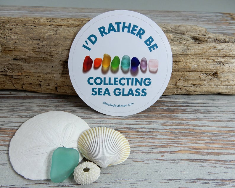 I'd Rather Be Collecting Sea Glass Rainbow Oval Bumper/Laptop Sticker