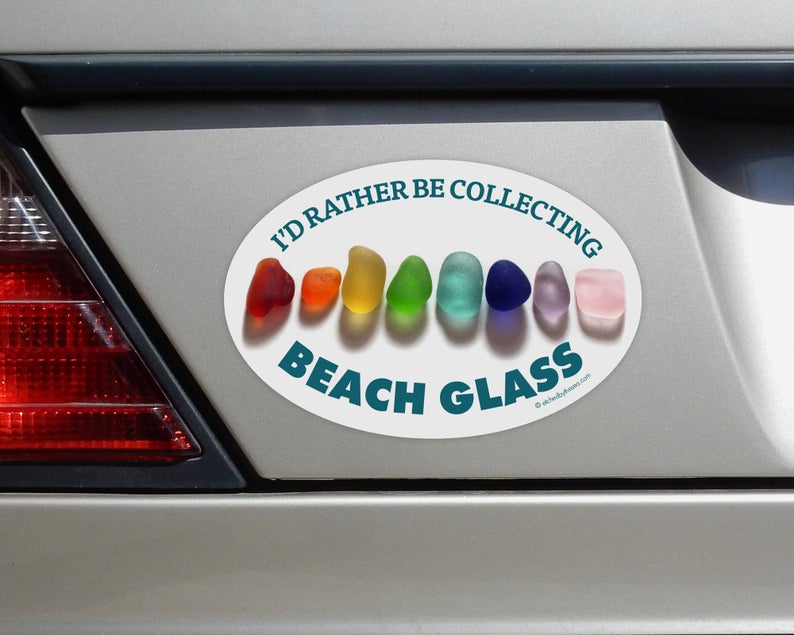 I'd Rather Be Collecting Beach Glass Rainbow Oval Bumper/Laptop Sticker