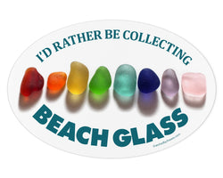 I'd Rather Be Collecting Beach Glass Rainbow Oval Bumper/Laptop Sticker