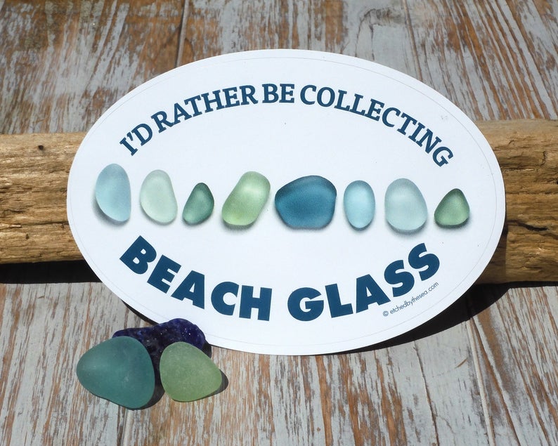 I'd Rather Be Collecting Beach Glass Aqua Glass Oval Bumper/Laptop Sticker