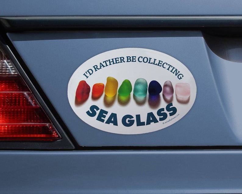 I'd Rather Be Collecting Sea Glass Rainbow Oval Bumper/Laptop Sticker