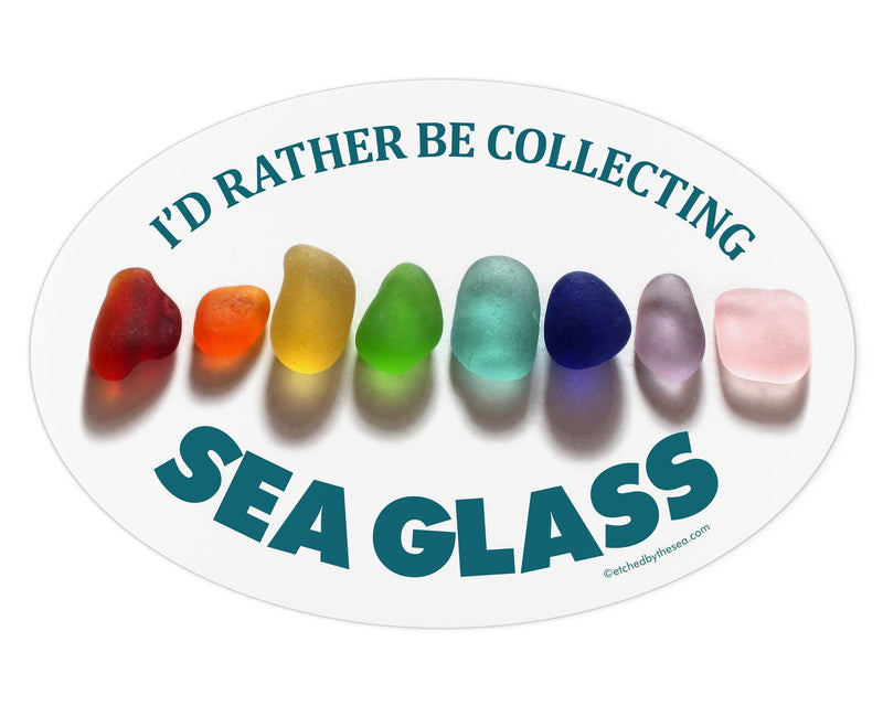 I'd Rather Be Collecting Sea Glass Rainbow Oval Bumper/Laptop Sticker