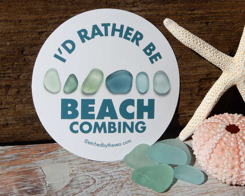I'd Rather Be Beachcombing Aqua Glass Oval Bumper/Laptop Sticker
