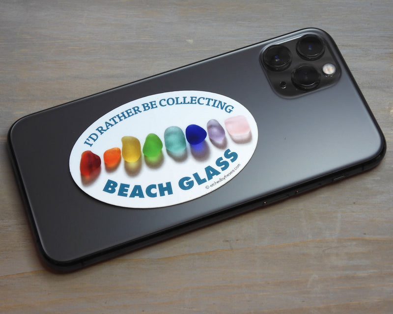 I'd Rather Be Collecting Beach Glass Rainbow Oval Bumper/Laptop Sticker